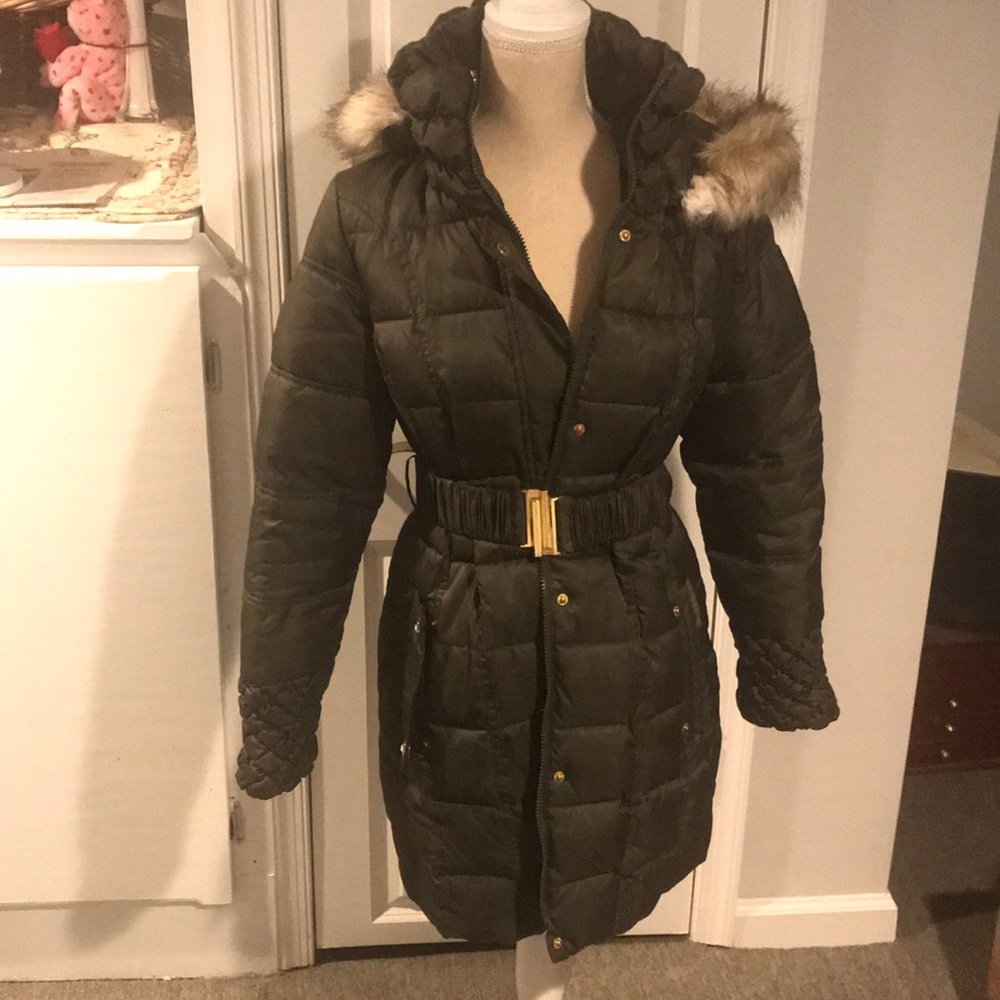 Betsy Johnson Olive Puffer Coat with fur hood